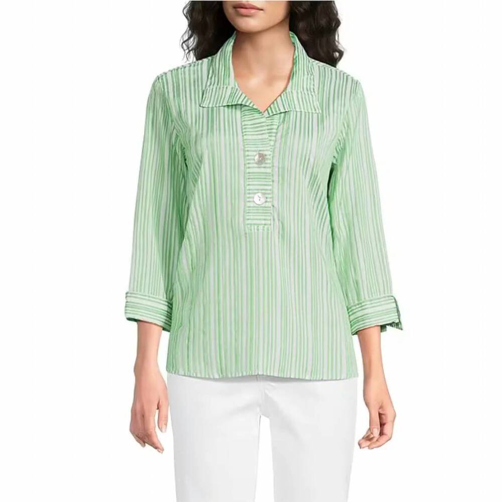 NEW ALI MILES 3/4 sleeve button front placket shirt in mint